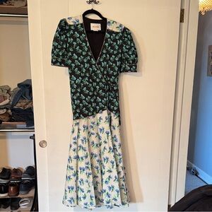 Tuckernuck Navy & Green mixed print wrap dress